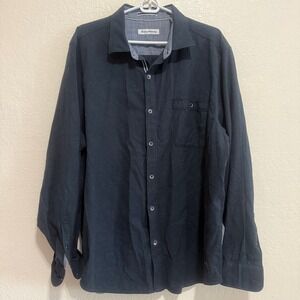 Tommy Bahama Men XL Long Sleeve Button Down Shirt Navy Blue Speckled Neps Cotton